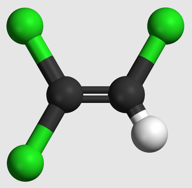 Molecular structure illustration of trichloroethylene (TCE)