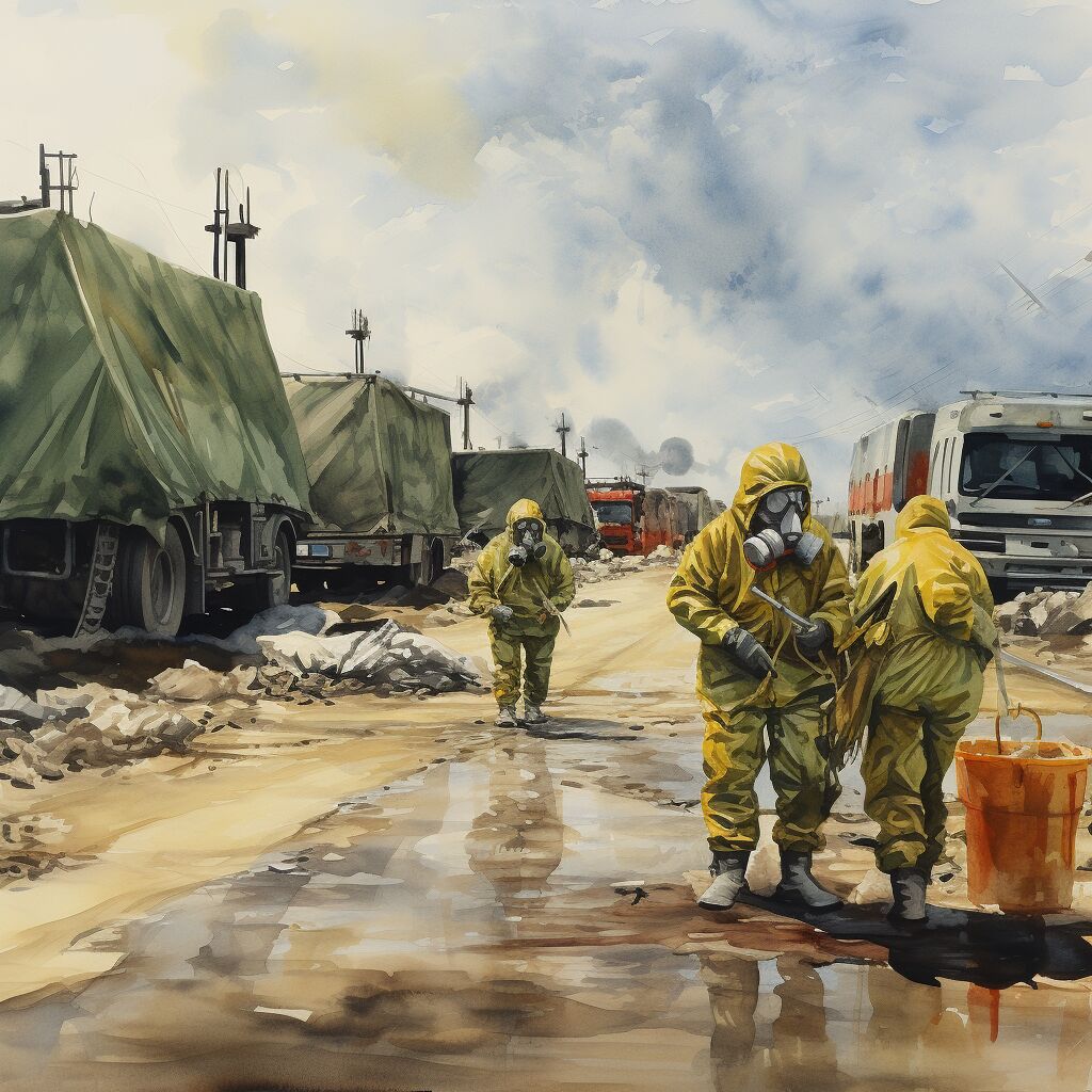 Watercolor illustration of a contaminated military site